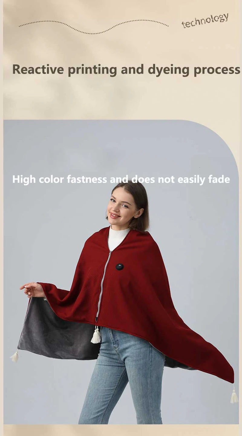 USB Heated Wearable Blanket Shawl with 3 Temperature Settings