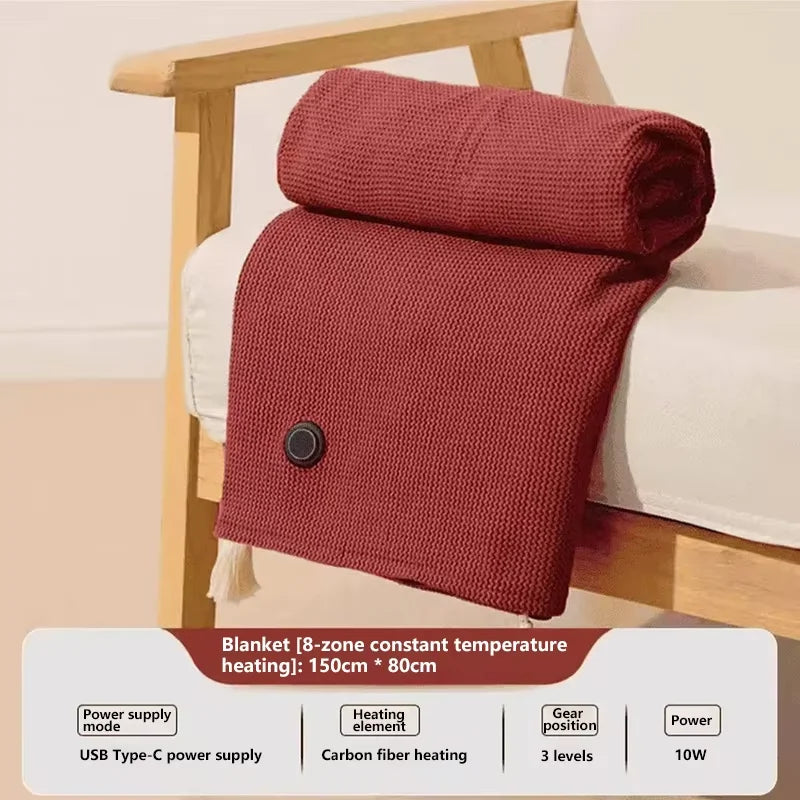 USB Heated Wearable Blanket Shawl with 3 Temperature Settings