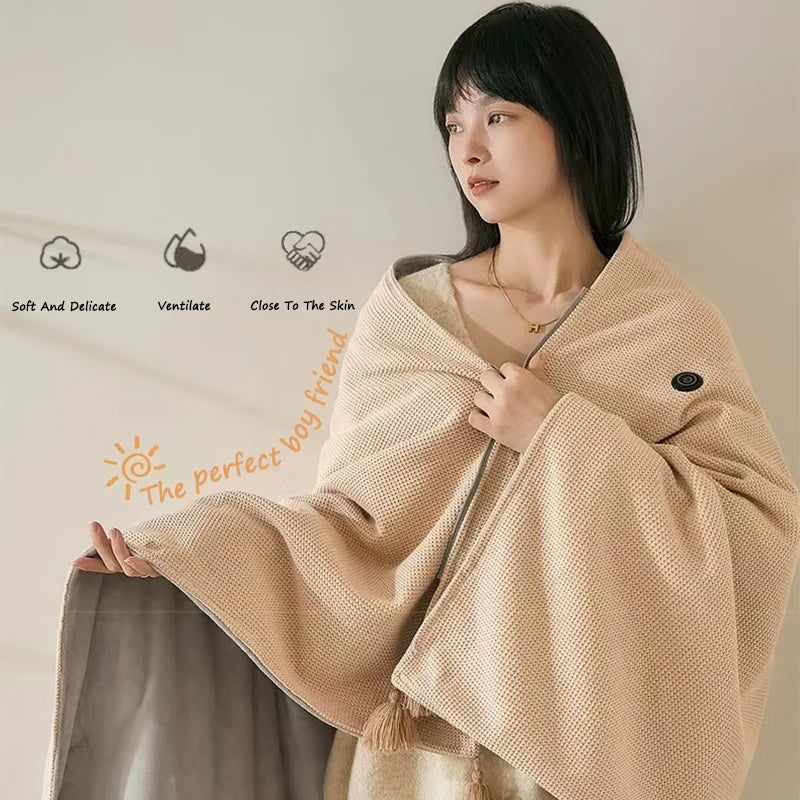 USB Heated Wearable Blanket Shawl with 3 Temperature Settings