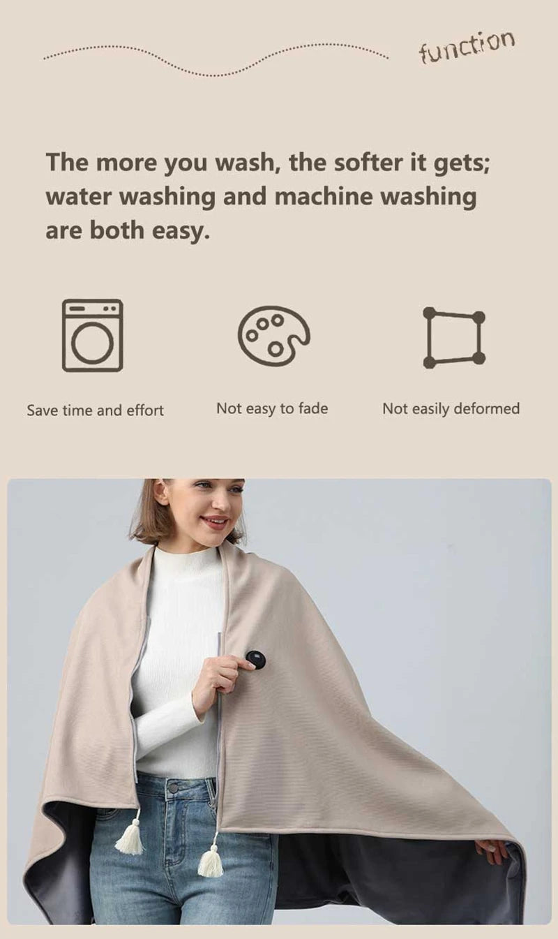 USB Heated Wearable Blanket Shawl with 3 Temperature Settings