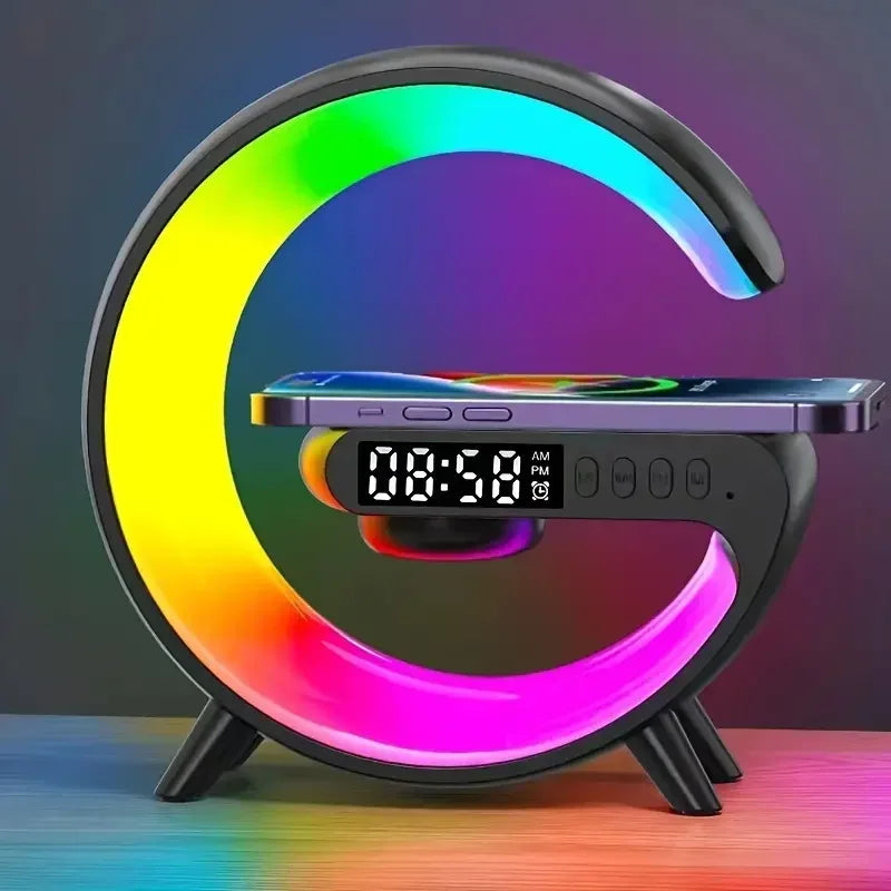 5-in-1 Wireless Charging Station with Bluetooth Speaker & RGB Alarm Clock