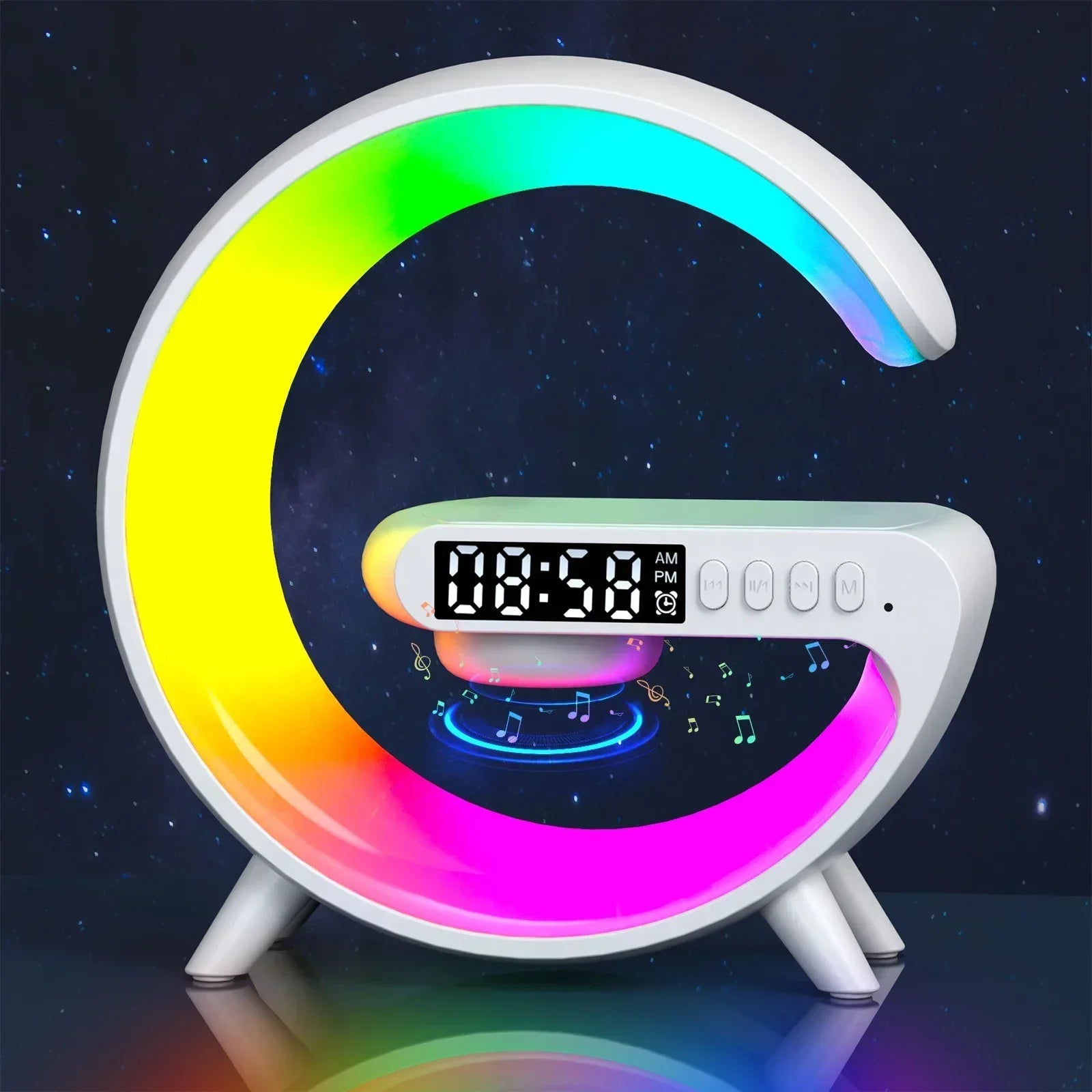 5-in-1 Wireless Charging Station with Bluetooth Speaker & RGB Alarm Clock