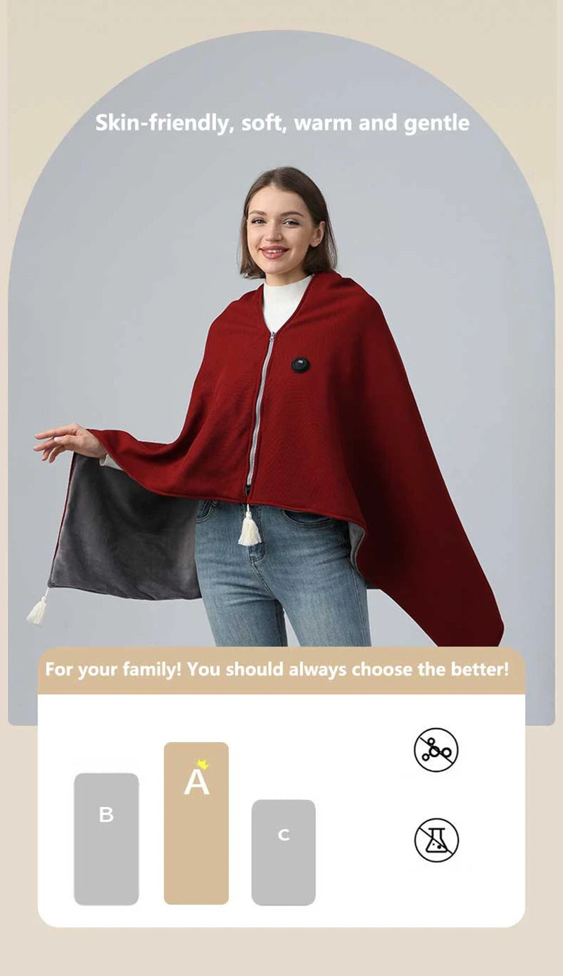 USB Heated Wearable Blanket Shawl with 3 Temperature Settings