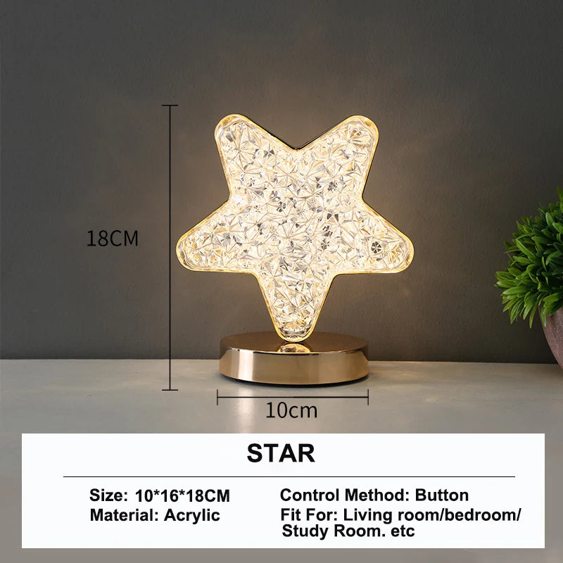 Touch Control 3D Crystal Night Light with Dimmable LED