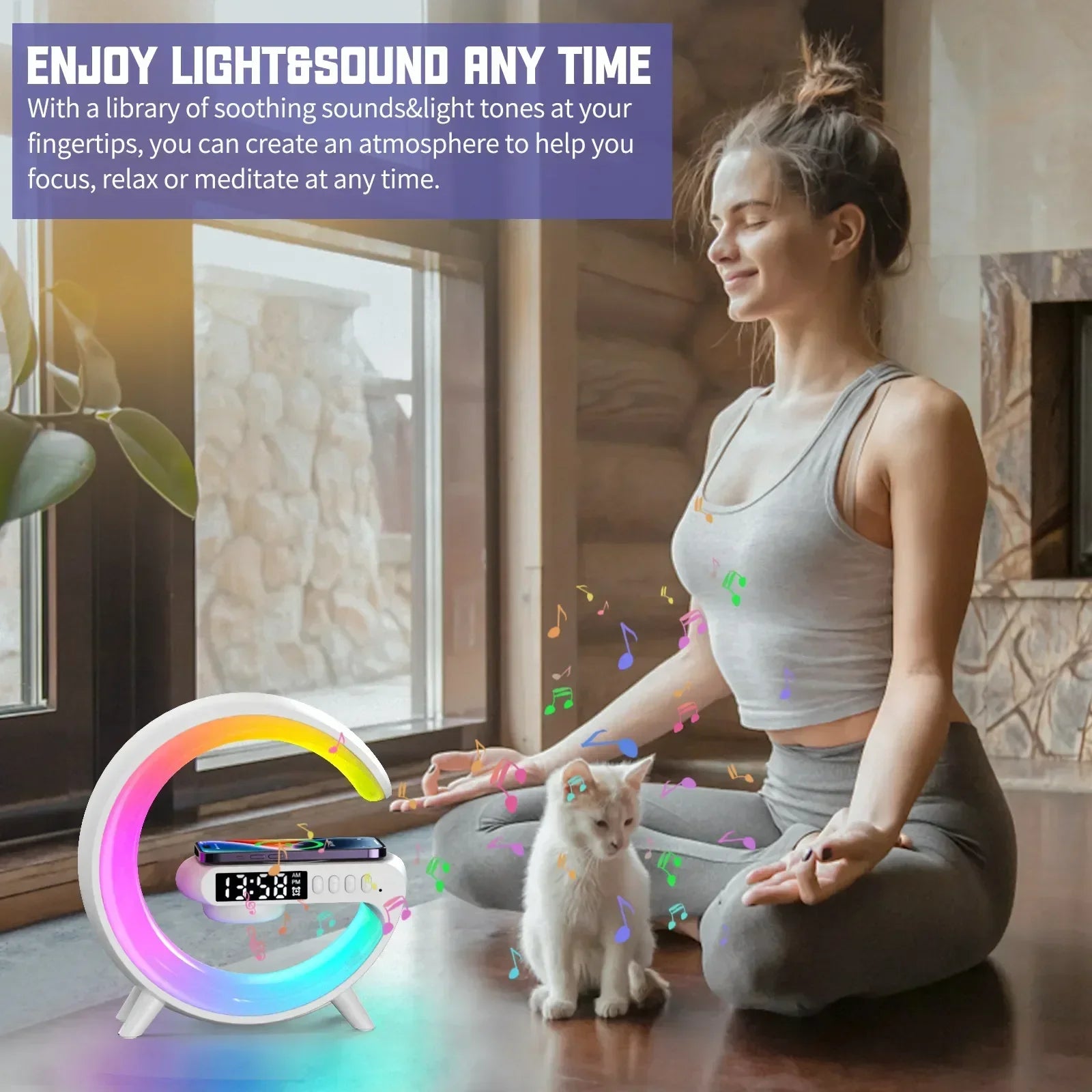 5-in-1 Wireless Charging Station with Bluetooth Speaker & RGB Alarm Clock