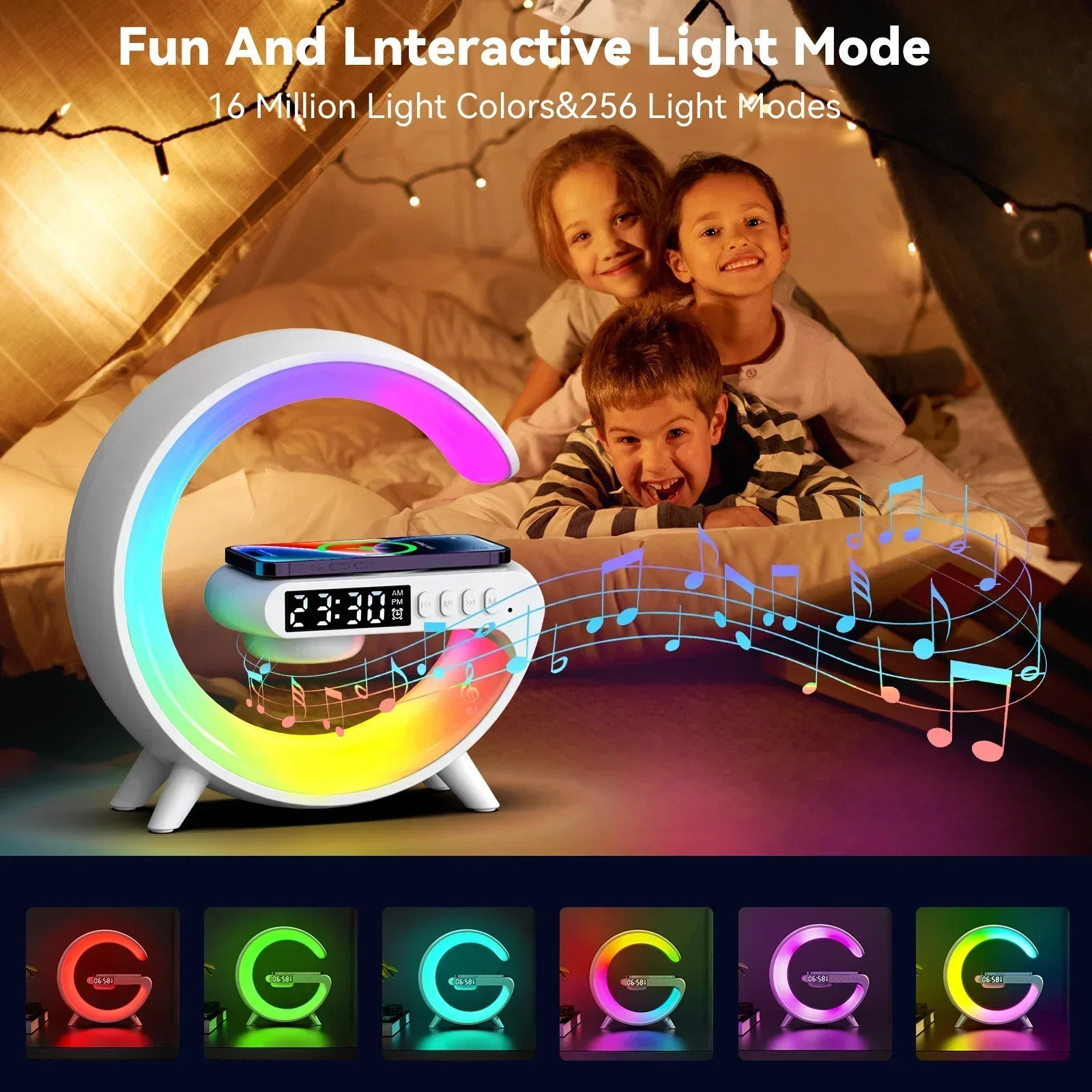5-in-1 Wireless Charging Station with Bluetooth Speaker & RGB Alarm Clock