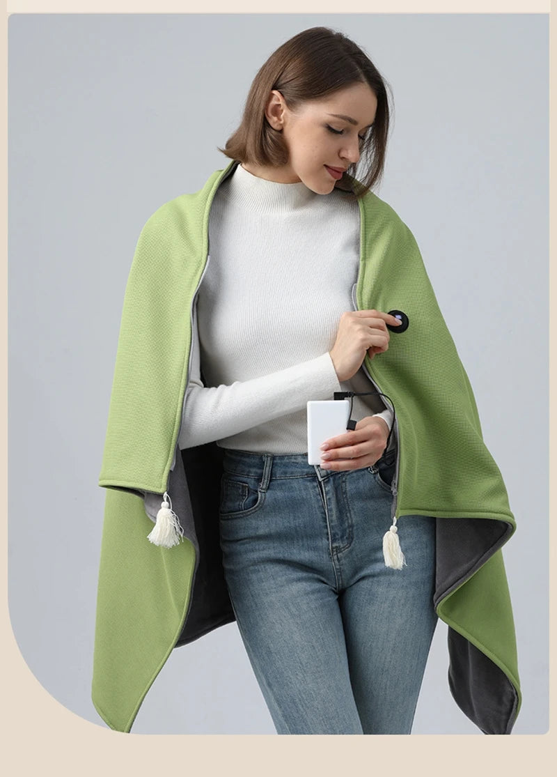 USB Heated Wearable Blanket Shawl with 3 Temperature Settings